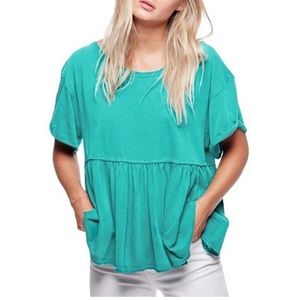 We the Free Short Sleeve Cotton Odyssey Cropped Peplum Pullover Top Size Medium